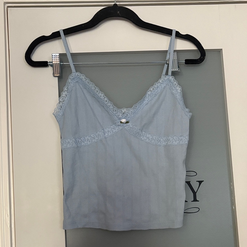Aeropostale tank top Crossover Lace V-Neck Cami blue size small